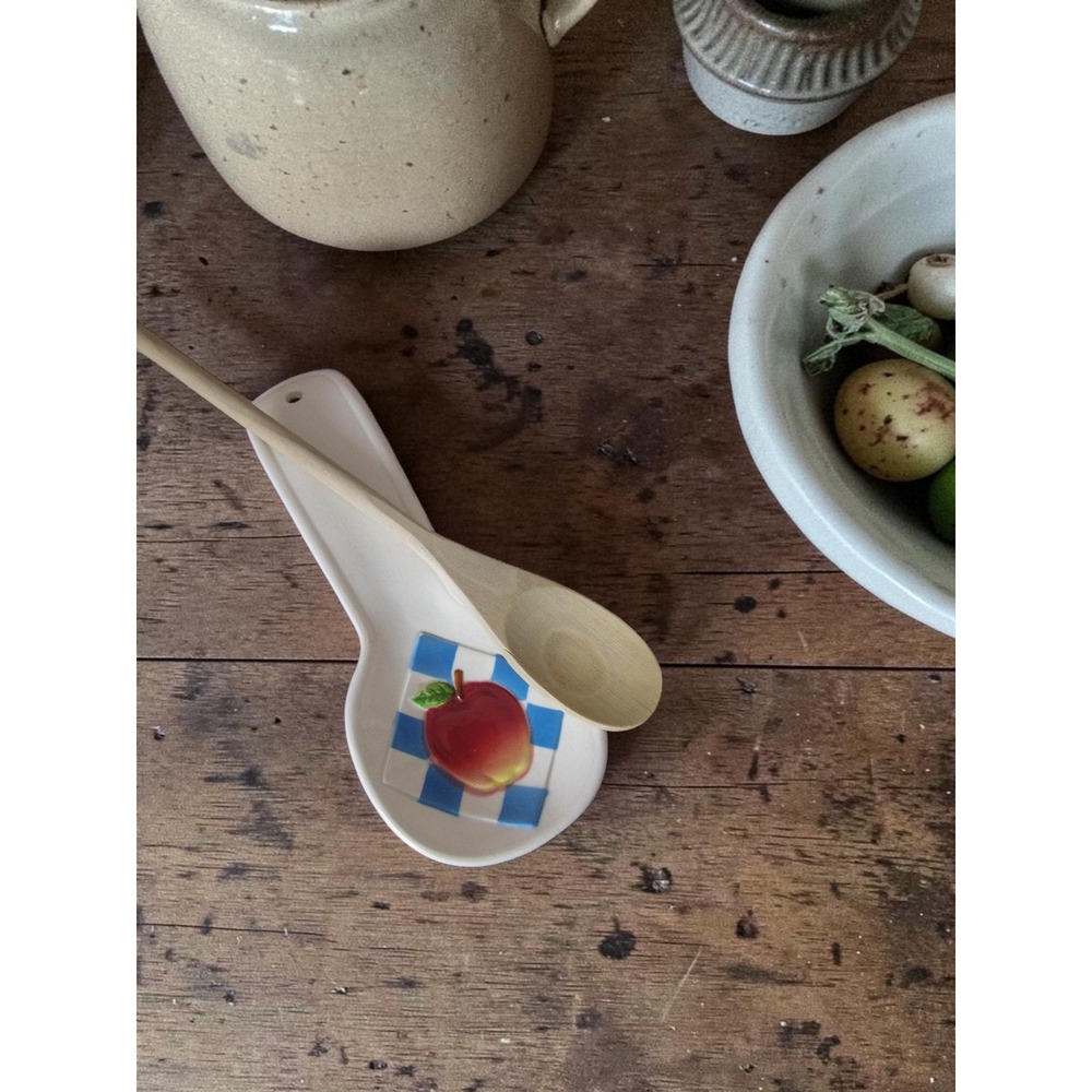 Vintage Ceramic Apple Spoon Rest - Utensil Rest - Otagiri Farmhouse Kitchen